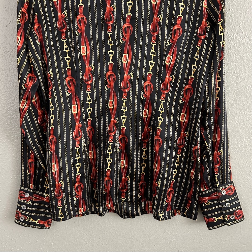 Eye Silk Bit and Bridle Print Button Front Shirt Women’s Size 4 Old Money Luxury - Picture 7 of 10